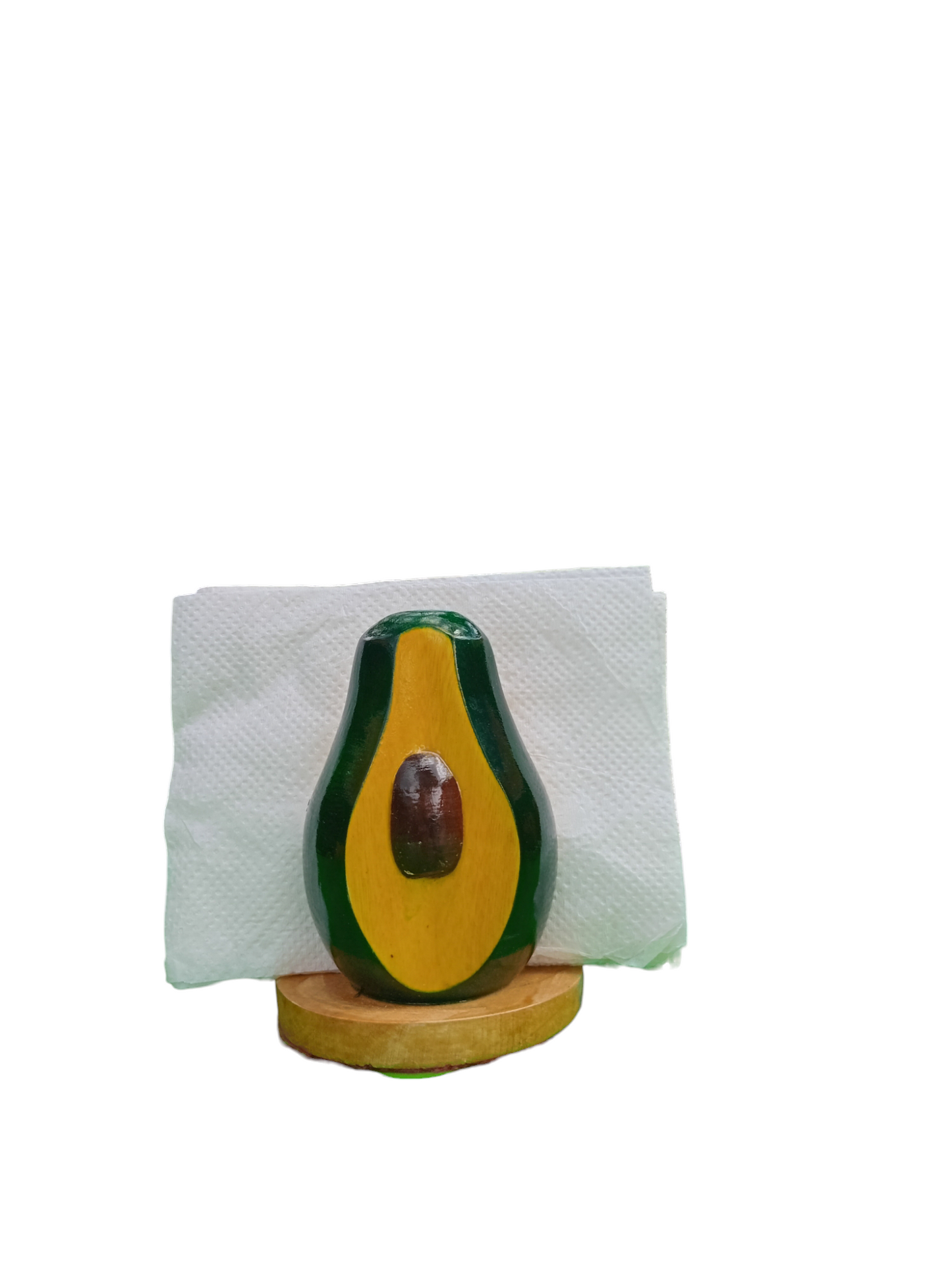 AVOCADO-SHAPED NAPKIN HOLDER.