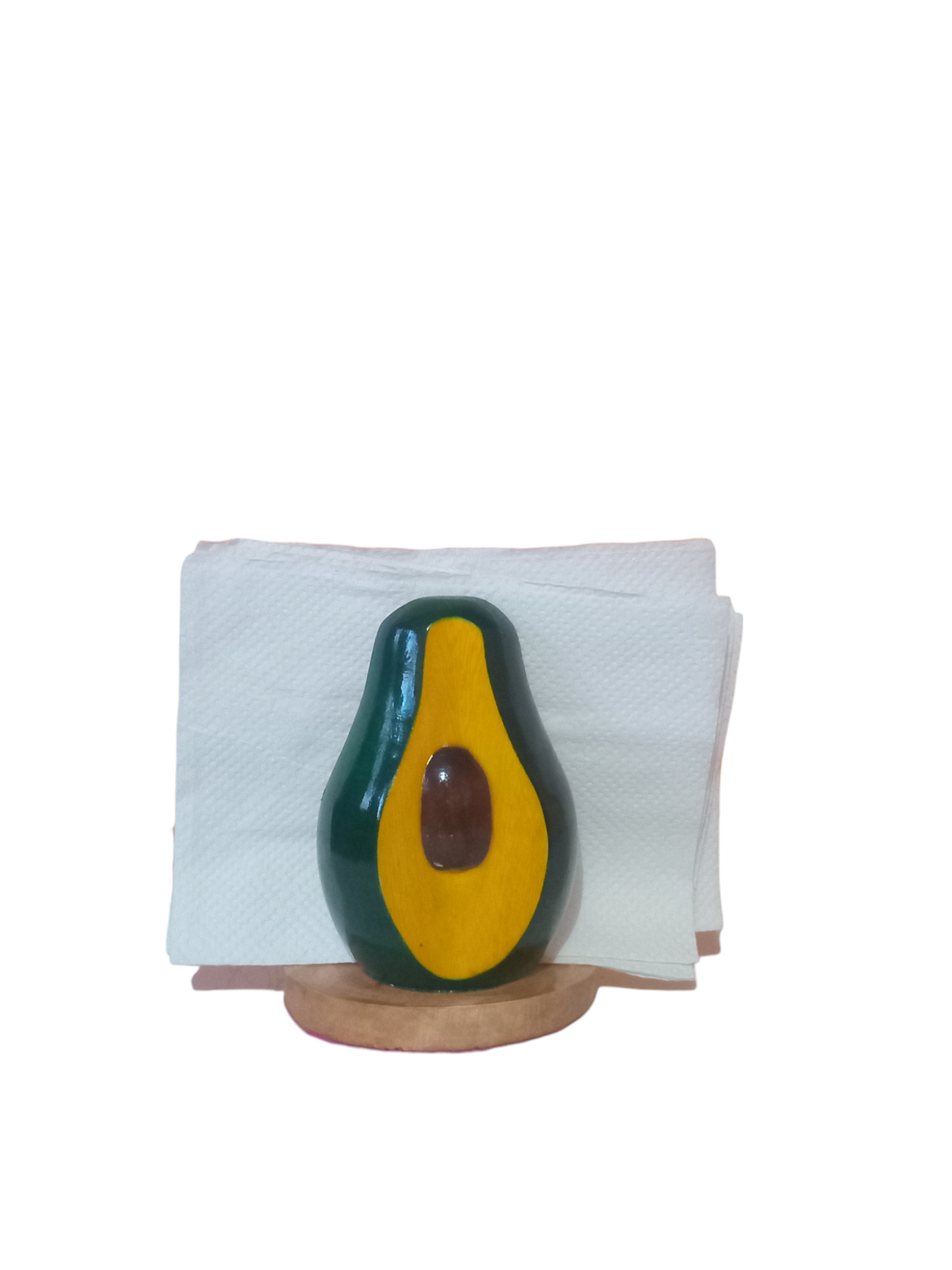 AVOCADO-SHAPED NAPKIN HOLDER.